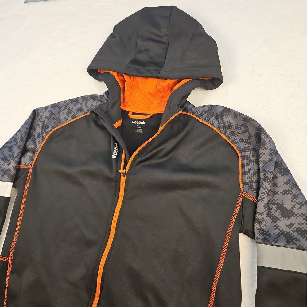 Reebok Sweatshirt Boys XL Black/Camo Full Zip Hoodie Casual Everyday Playwarm
